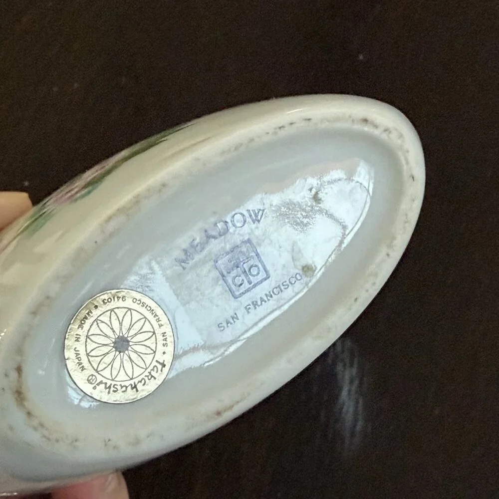 Vintage Takahashi Japan Meadow San Francisco Floral Vase Blue Bird‎ Gift Garden